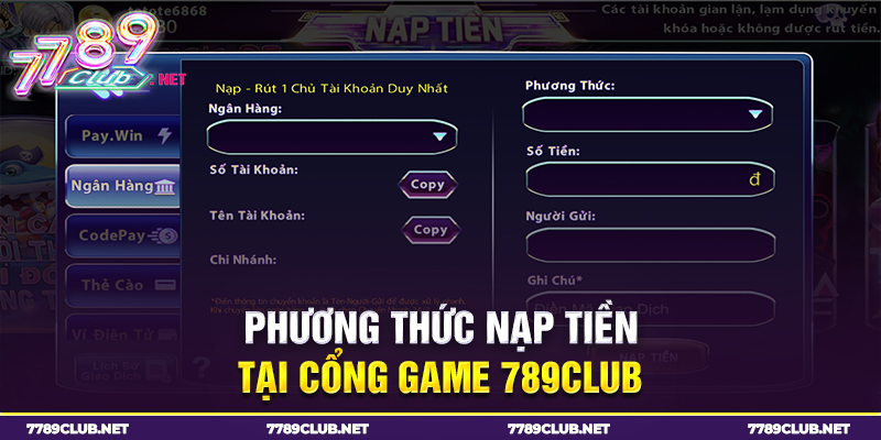 Phương thức nạp tiền tại cổng game 789club