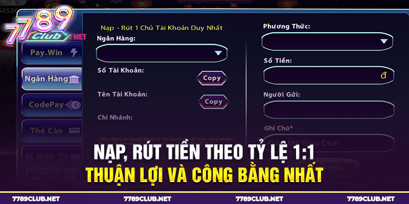 Nạp, rút ​​tiền theo Tỷ lệ 1:1